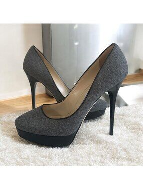 JIMMY CHOO Gray Wool Platform Heels Size 8.5 / 38.5